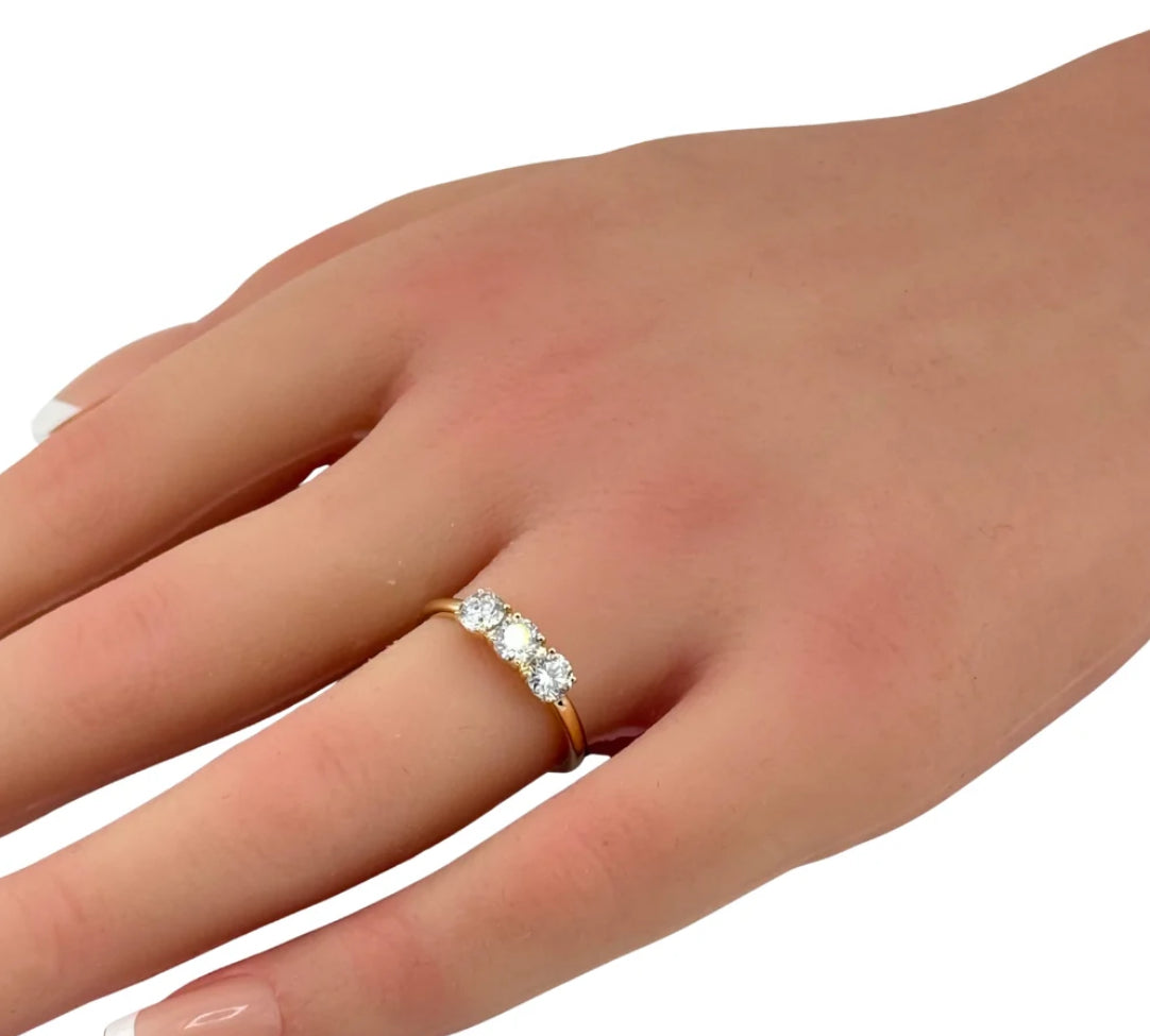 1.02ct 14K Yellow Gold 3 Round Diamond Ring