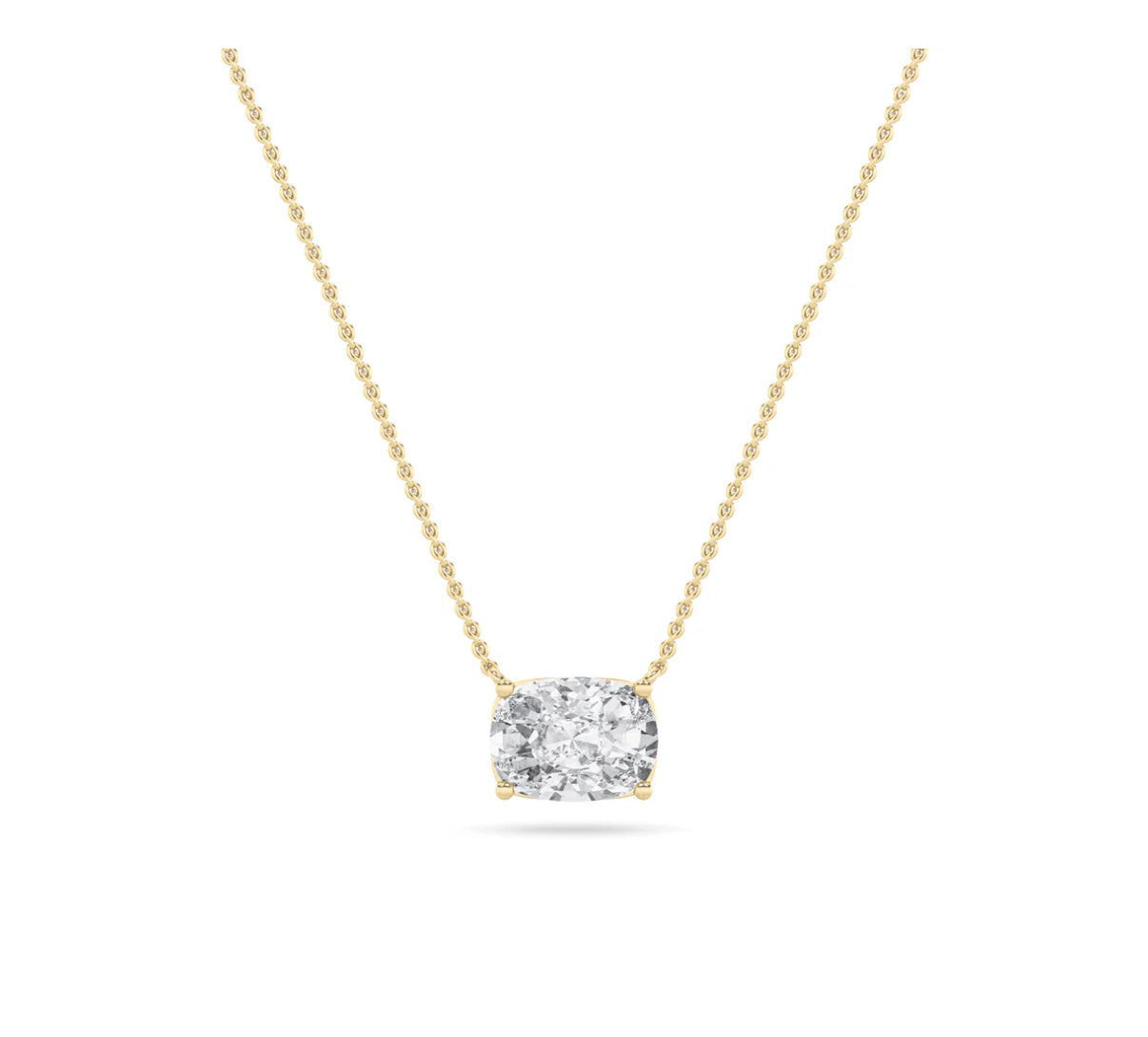 1.05ct 14KT Yellow Gold Elongated Cushion Diamond Pendant Necklace Sideways 18"