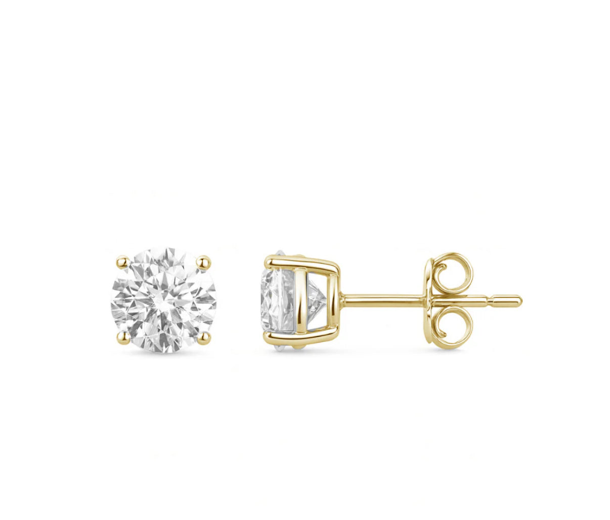 2.13ct 14K Yellow Gold Round Diamond Solitaire Earrings