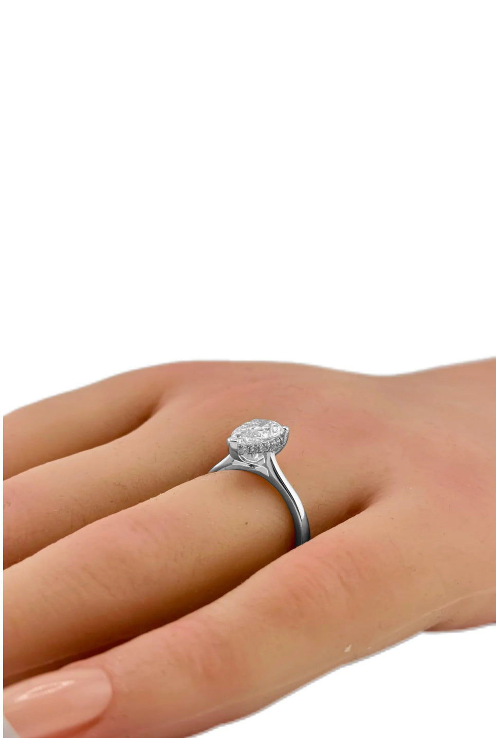 1.58ct 14K White Gold Pear Diamond Halo Engagement Ring