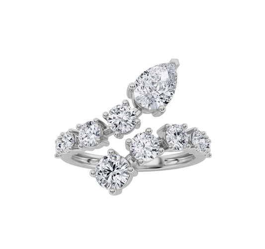 2.00ct 14K White Gold Pear & Round Diamond Open Ring