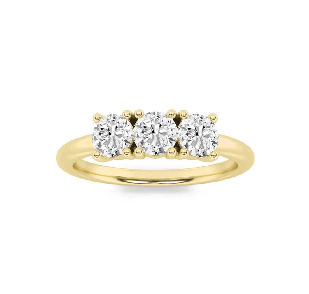 1.02ct 14K Yellow Gold 3 Round Diamond Ring