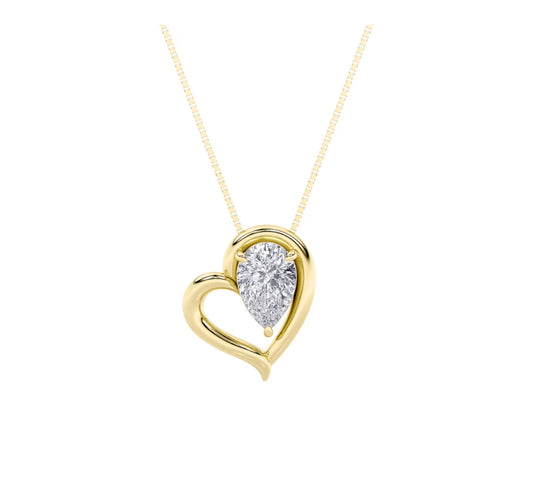 0.52ct 14K Yellow Gold Pear Diamond Heart Pendant Necklace