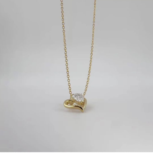 0.52ct 14K Yellow Gold Pear Diamond Heart Pendant Necklace