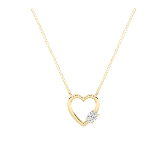 0.54ct 14K Yellow Gold Oval Diamond Heart Pendant Necklace