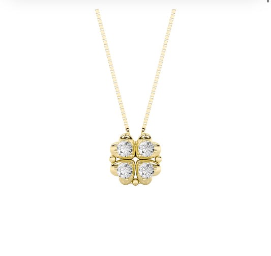 1.08ct 14K Yellow Gold Round Diamond Four Heart Pendant Necklace