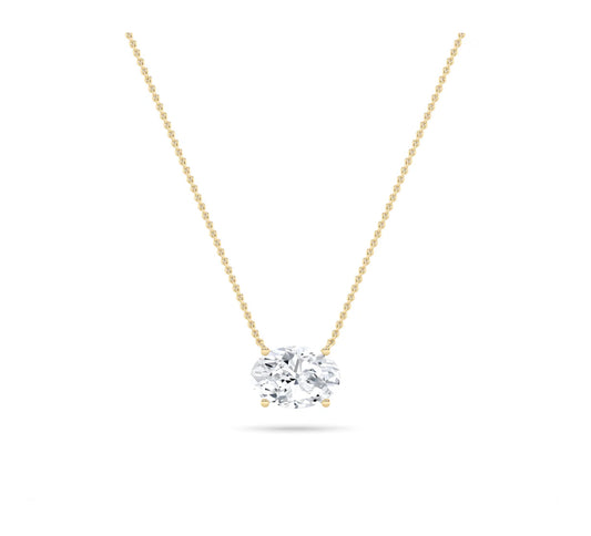 1.01ct 14KT Yellow Gold Oval Diamond Pendant Necklace Sideways 18" (IGI Certified)