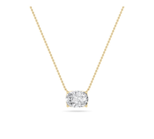 1.05ct 14KT Yellow Gold Elongated Cushion Diamond Pendant Necklace Sideways 18"