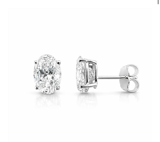 2.14ct 14K White Gold Oval Diamond Solitaire Earrings (IGI CERTIFIED)