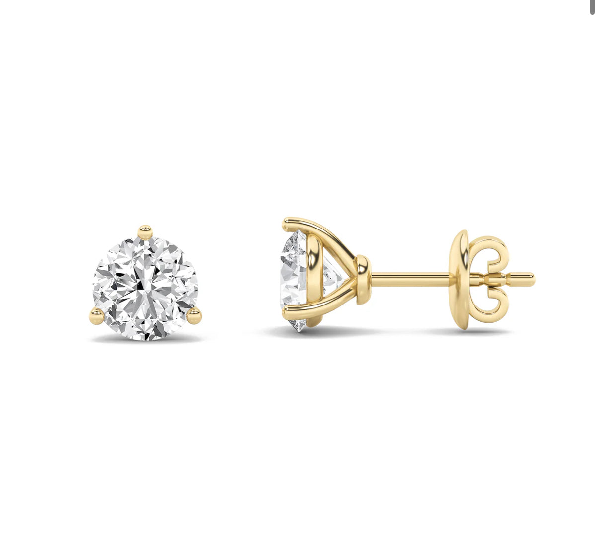 3.96ct 14K Yellow Gold Round Diamond Martini Prong Stud Earrings (IGI Certified)