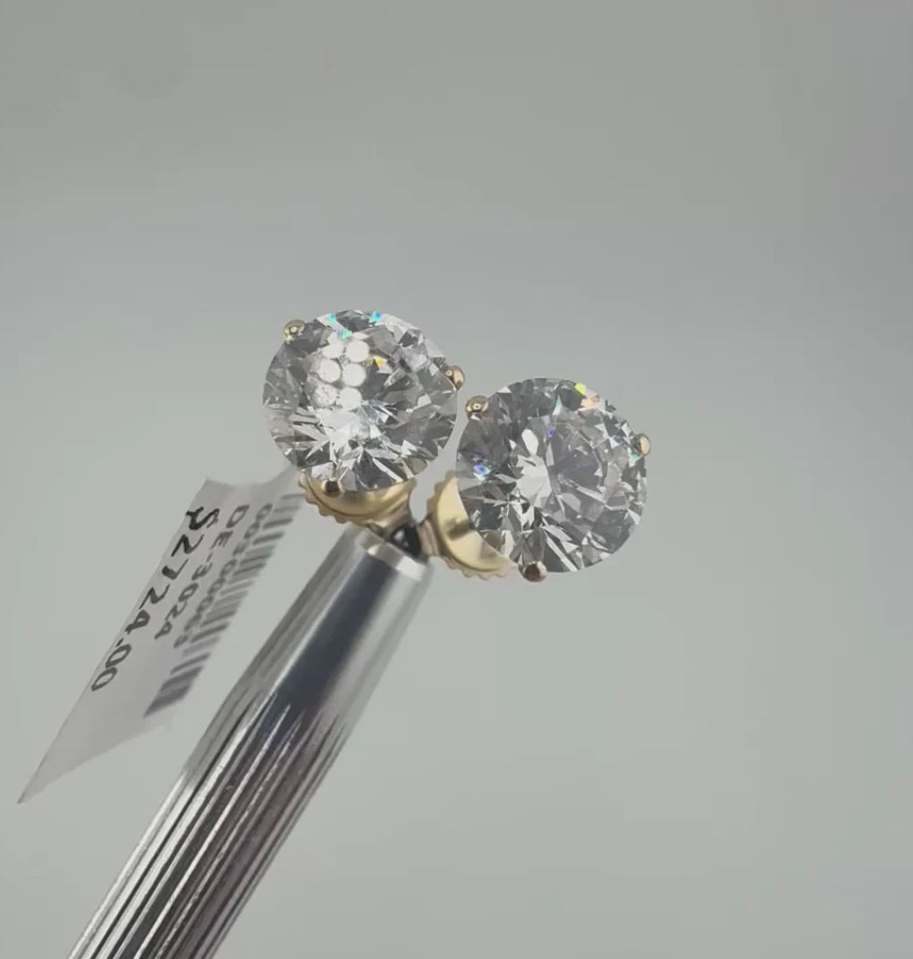 3.96ct 14K Yellow Gold Round Diamond Martini Prong Stud Earrings (IGI Certified)