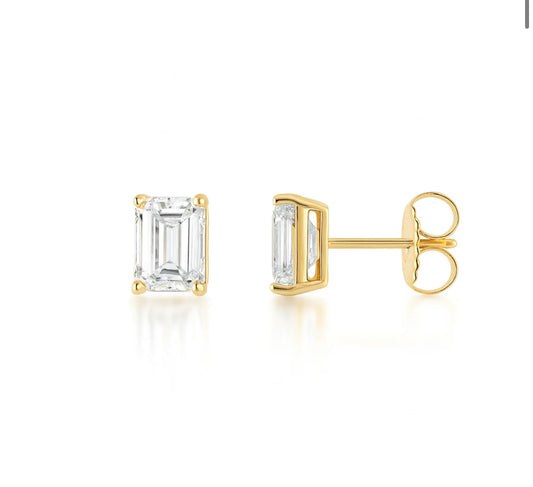 2.00ct 14K Yellow Gold Emerald Diamond Solitaire Earrings (IGI CERTIFIED)
