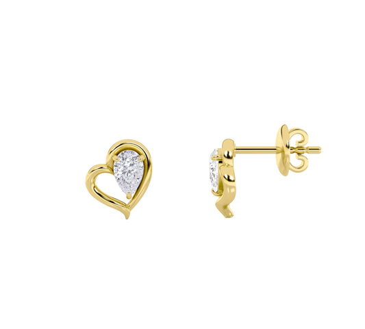 0.54ct 14K Yellow Gold Pear Diamond Heart Earrings