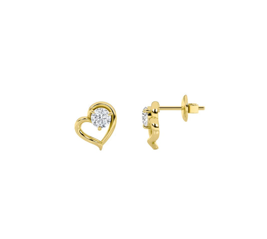 0.54ct 14K Yellow Gold Round Diamond Heart Earrings