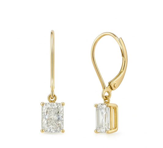 2.06ct 14K Yellow Gold Radiant Diamond Solitaire Hoop Earrings