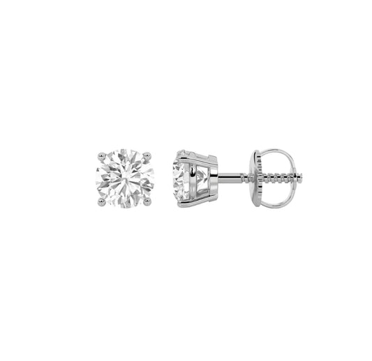 0.25ct 14K White Gold Round Diamond Solitaire Earrings Screw Back