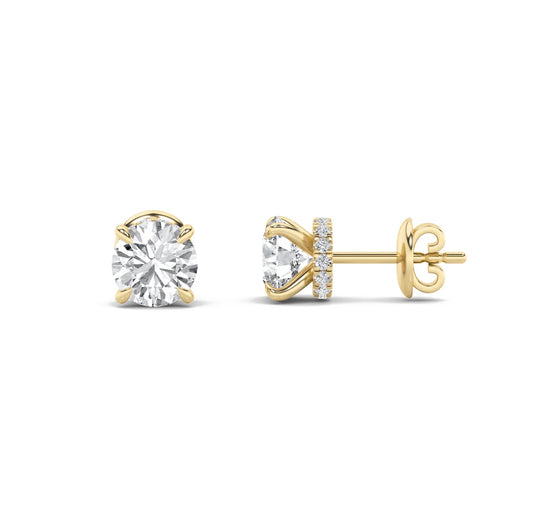 2.00ct 14KT Yellow Gold Round Diamond Solitaire Earrings
