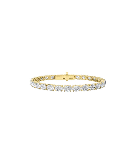 7.05ct 14K Yellow Gold Oval East-West Lab Diamond Tennis Bracelet (7")